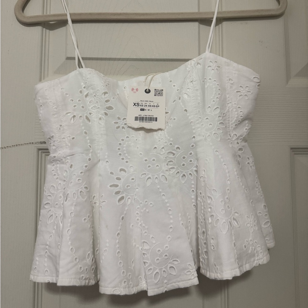 Zara White Eyelet Camisole Top